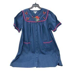 Go Softly Women's Patio Dress 1X Butterfly Embroidery Pink Short Sleeves Pockets